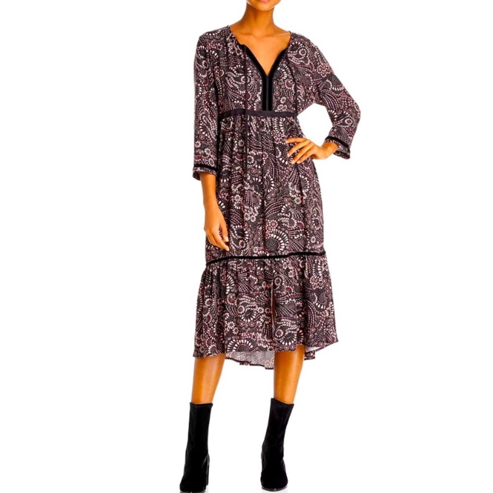 Beltane Purple and Black V-Neck Cuffed Sleeve Sundress